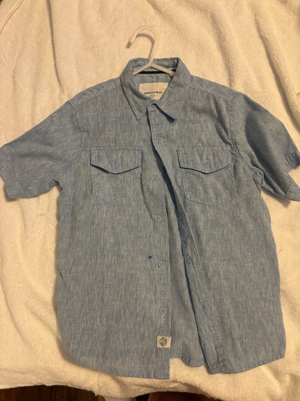 Light Blue Short-Sleeve Linen Blend Button-Up Shirt
